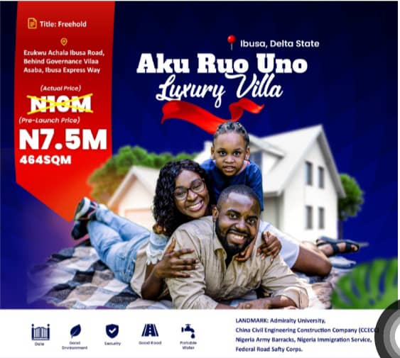 Land for Sale in Asaba Delta State, Your ₦7.5M Freehold Key to Aku Ruo Uno Luxury Villa!