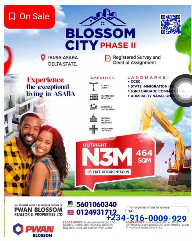 Land for Sale in Ibusa Asaba Delta State Nigeria, PWAN Blossom, Blossom City Phase 2