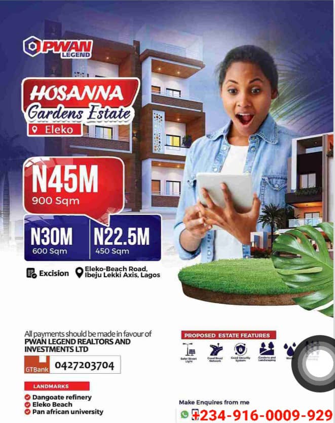 Land for Sale in Lekki – Invest in Hosanna Gardens Estate, Eleko Beach Road, Ibeju-Lekki