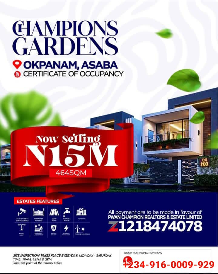 Land for Sale in Okpanam Delta State at Champions Garden