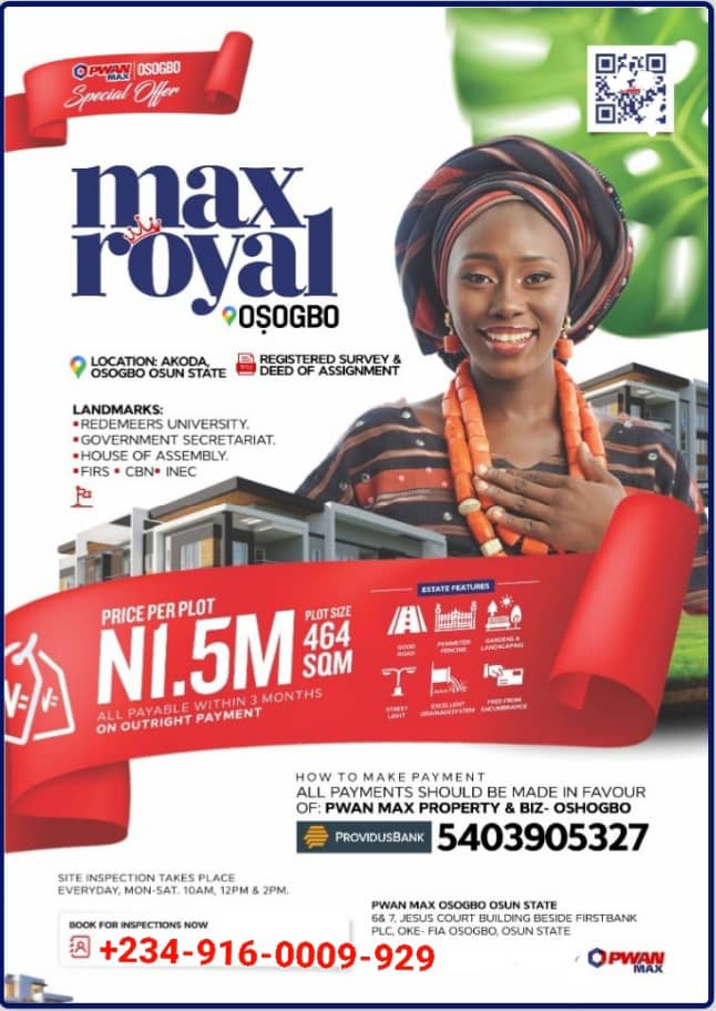 Land for Sale in Osogbo – Max Royal Estate from ₦1.5M 464sqm of Prime Land with Registered Survey in Osun State
