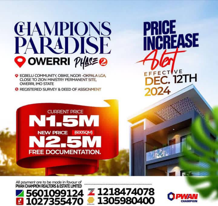 Land for Sale in Owerri Imo State N1,500,000 - 464SQM