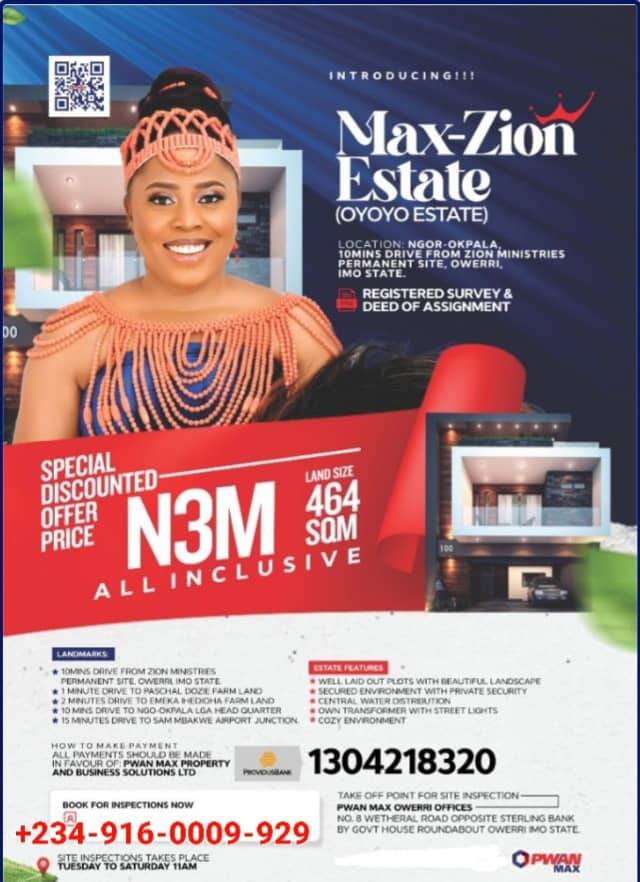 Land for Sale in Owerri Imo State – Max-Zion Estate from ₦3M for 464SQM Buy Now, Build Forever
