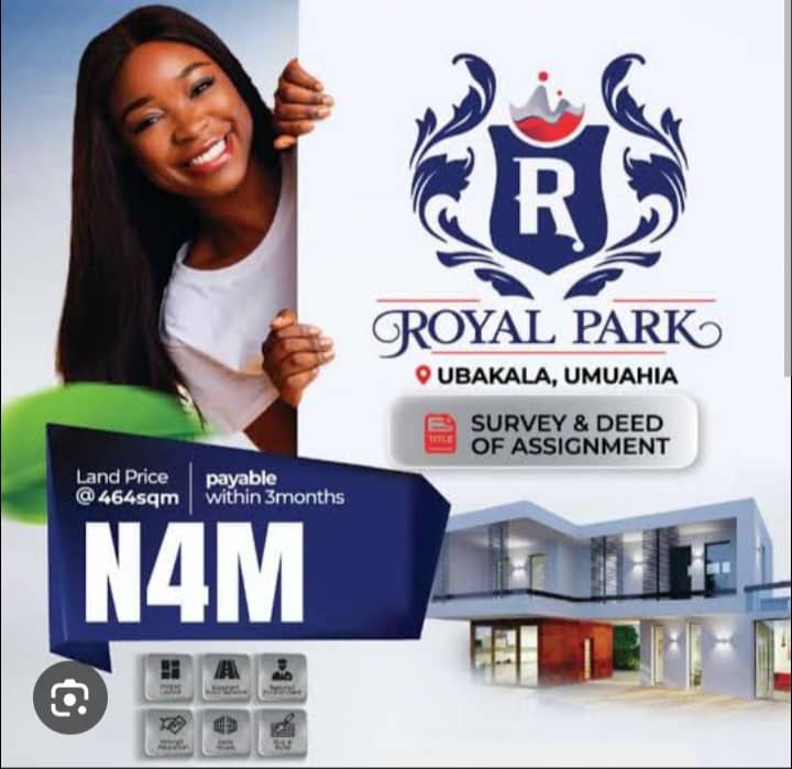 Land for Sale in Umuahia Abia State, – Secure a 464sqm Plot at Royal Park Estate for ₦4M.