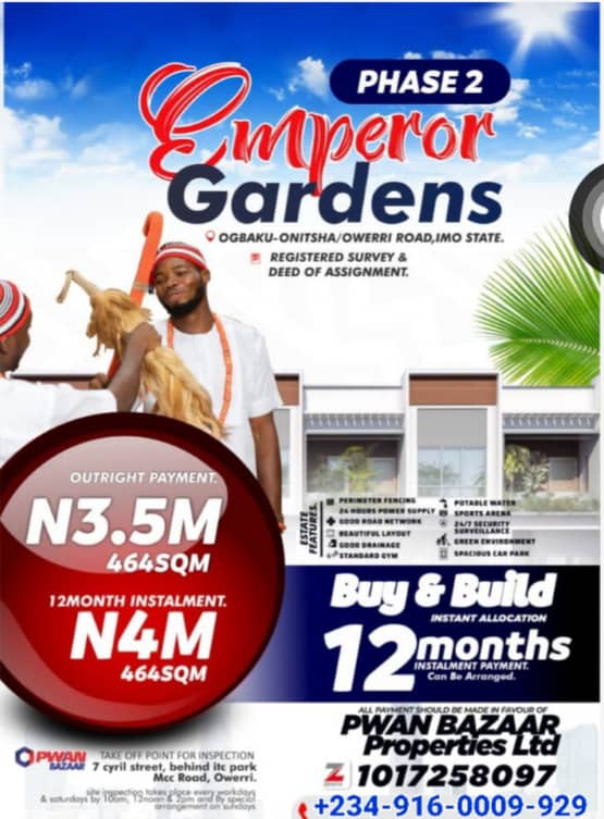Land in Owerri for Sale, PWAN Bazaar, Emperor Gardens