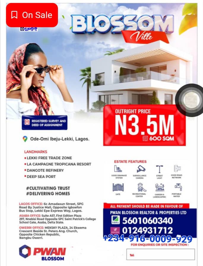 land for sale in ibeju lekki, PWAN Blossom, Blossom City