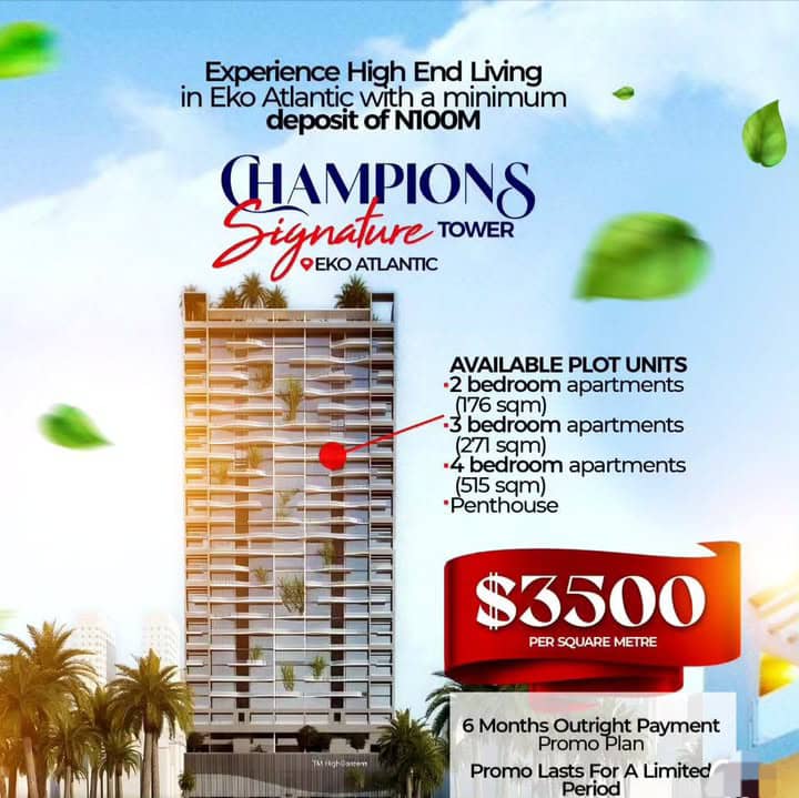 Apartment for Sale in Eko Atlantic City – Own Luxury from $3,500SQM Watch Your Wealth Grow