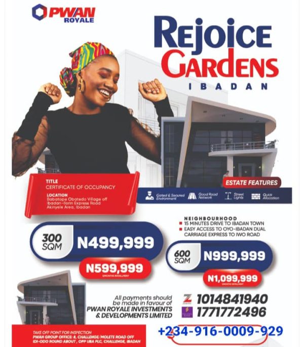 Buy Land in Ibadan – Secure a 600sqm Plot at ₦1M in Rejoice Gardens with C of O