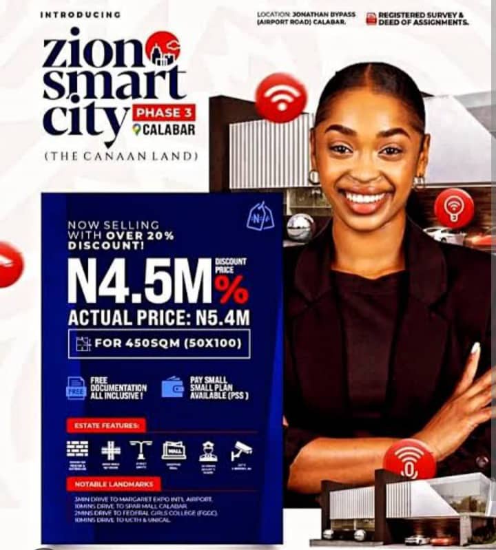 Land for Sale in Calabar Invest in Zion Smart City Phase 3 for Just ₦4.5 Million!