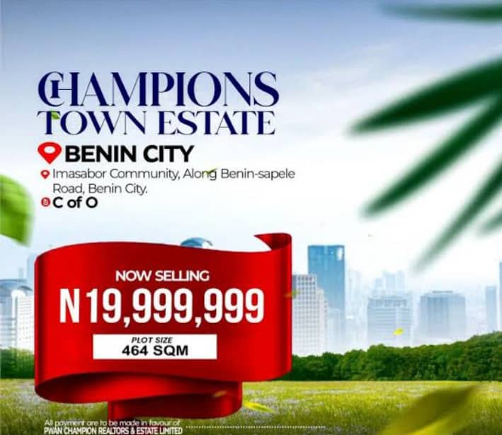 Land for Sale in Sapele Road Benin City - N19,999,000 for 464SQM – Unlock Your Dreams with Champions Town Estate!