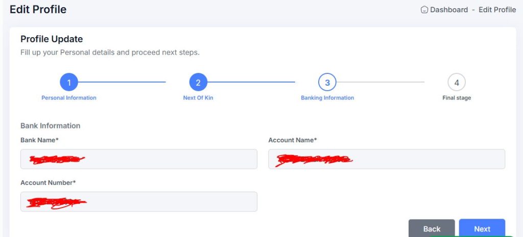 Next Page 3 Bank Details PBO Profile