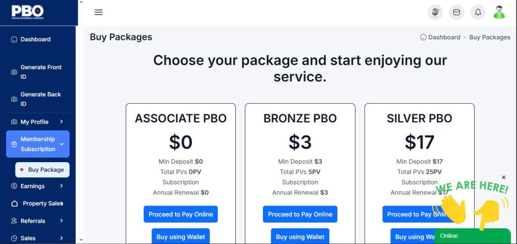 PWAN PBO Membership Subscription package